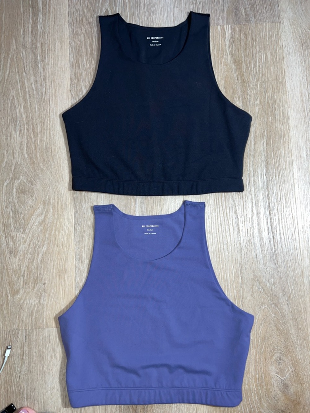 REI Black and Purple Cropped Tank Tops